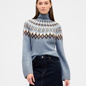 GAP Mineral Blue Relaxed Fair Isle Mockneck Sweater/NWT/M